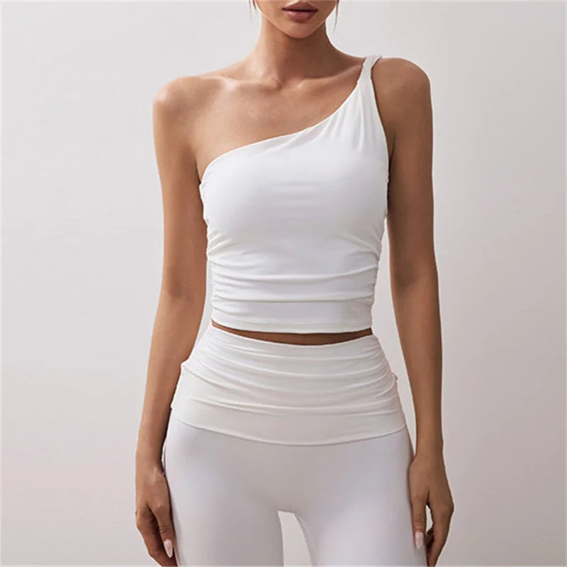 One Shoulder Yoga Bras Women Sports Top Crop Athletic Vest Push Up Underwear BH Sports Bra Sportswear Wire Free Gym Shirts XP100