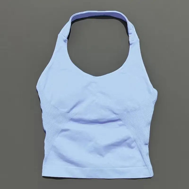 Sports Gym Halter Top Woman Seamless Yoga Tank Removable Chest Pad Push-up Sports Vest Fitness Workout Running Tops
