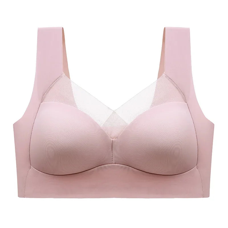 Pink bra on a white background