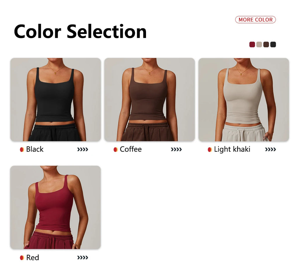 Hearuisavy Summer Women's Sports Bra Square Neck Tight Yoga Tank Top Gym Running Breathable Casual Vest Comfort Fit Workout Top