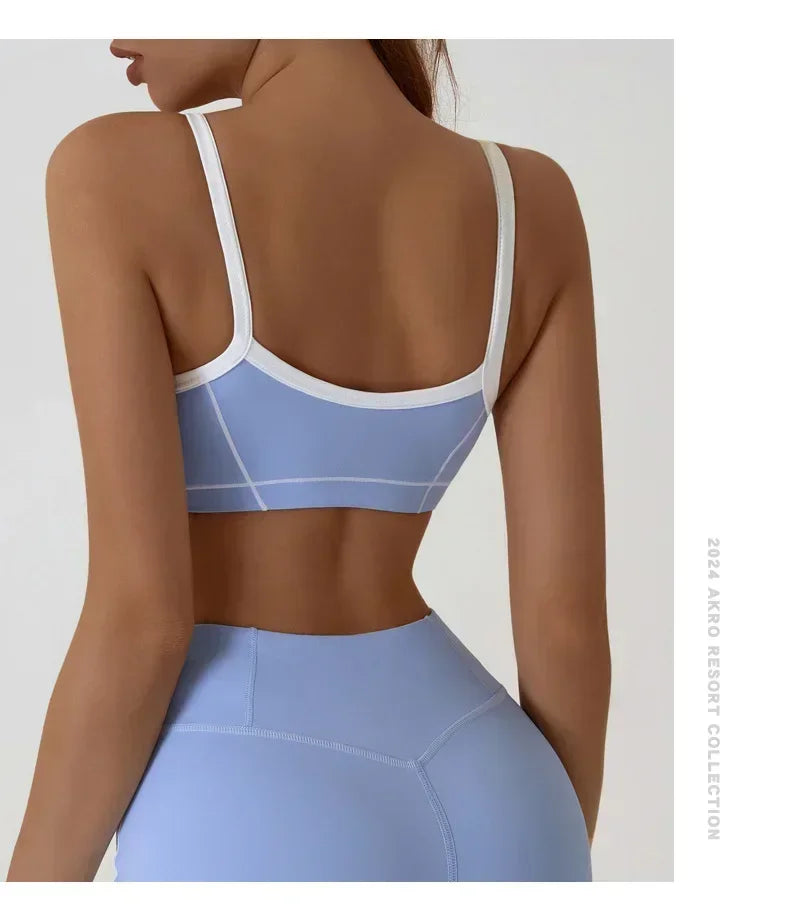 Women Yoga Sports Bra Color Clashing Shock Absorbing Brassiere Full Cup Breathable Gym Tube Top Bra Yoga Workout Underwear