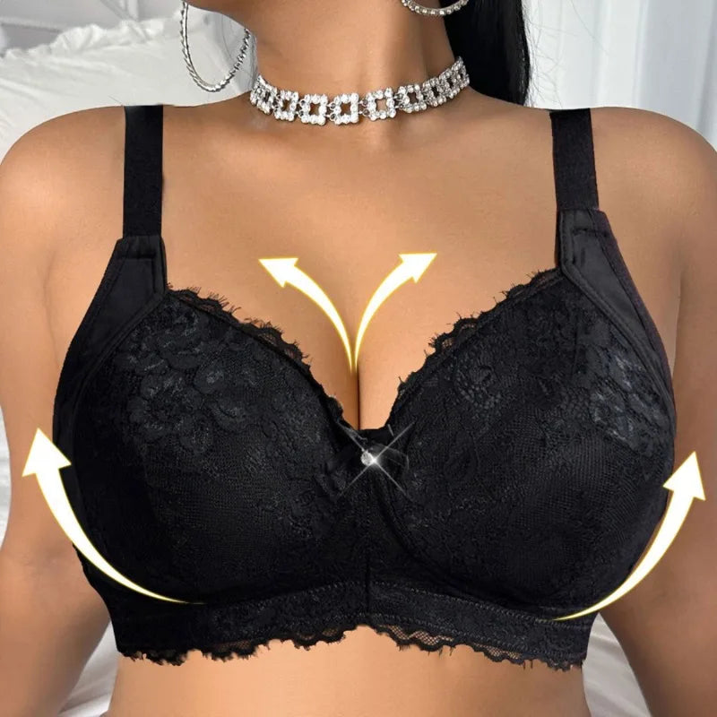 Plus Size Push-Up Plunge Bra – Lace Side Support for Big Bust