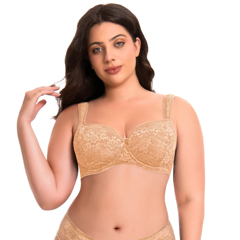 Large Size Bra for Women Full Coverage Lace Women's Push Up Balconette Bra Embroider Underwire Wide Straps Lingerie 2026