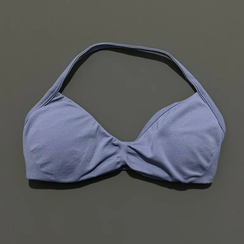 HISTELLO Seamless Strappy Sports Bra – Halter Yoga & Gym Top