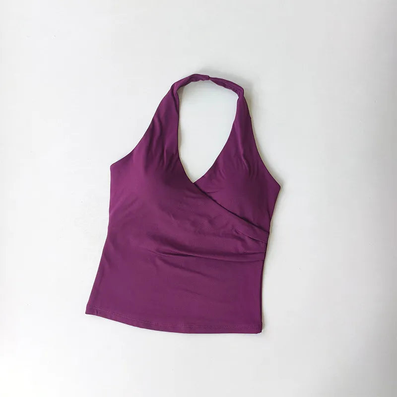 V-Neck Cross Halter Yoga Vest – Padded Sports Bra Beautiful Back