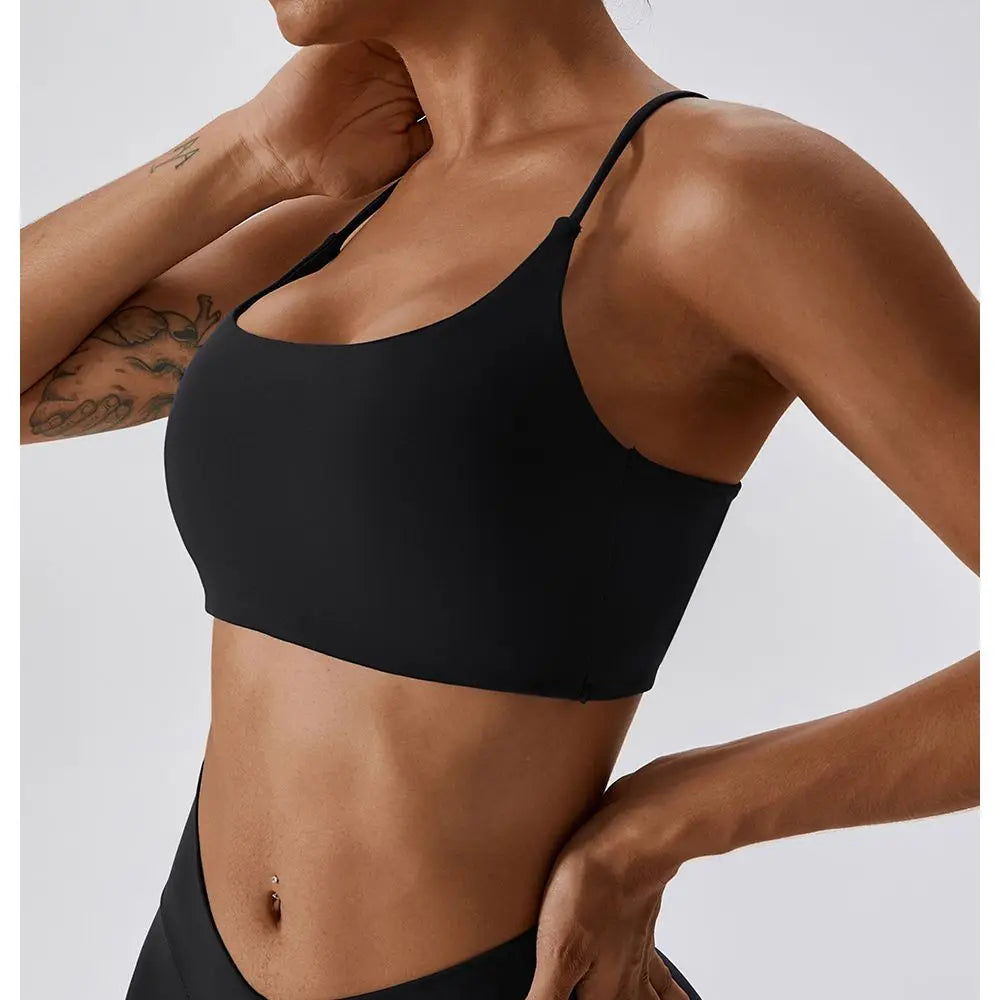 U-Shape Cross Back Sports Bra – Multi-Strap Padded Gym & Yoga Top