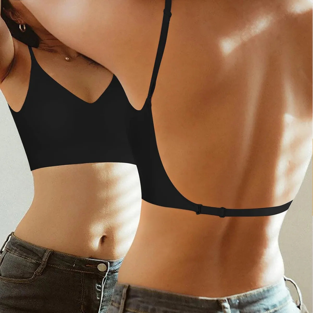 Invisible Deep U Plunge Bra – Backless Strapless Push-Up (S–XXL)