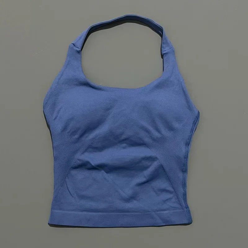 Sports Halter Tank Top Women Seamless Yoga Halter Sports Bra Pilate Fitness Workout Running Top Gym Sports Breathable Top