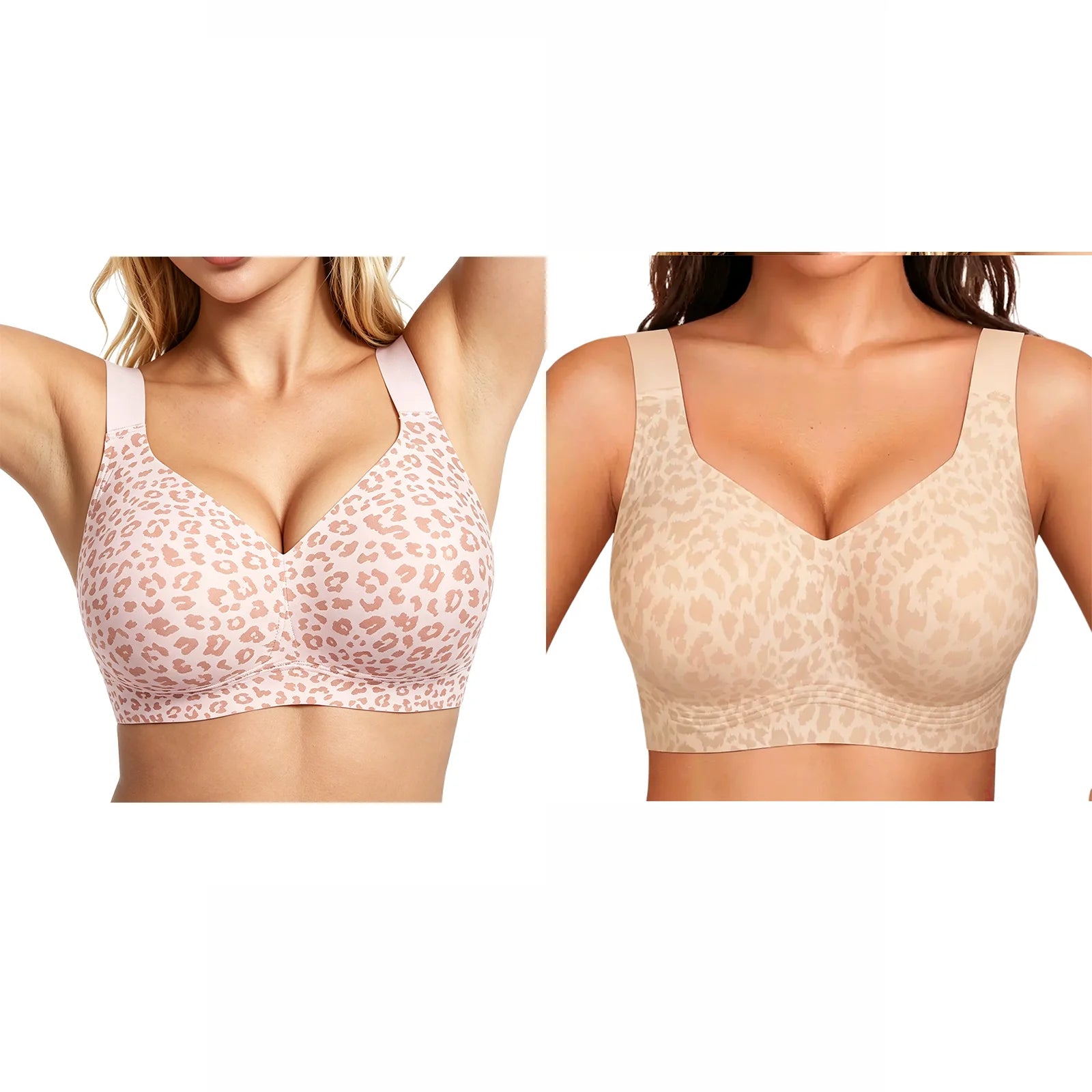 Women's Seamless Jelly Soft Support Bra Leopard Print Wire-Free Full Cup Thin Plus Size Bra Breathable Push Up Bra Large Bust
