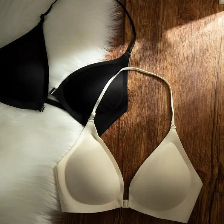 Halter Neck Backless Bra – Thin Strap Side Gathering Summer Lingerie