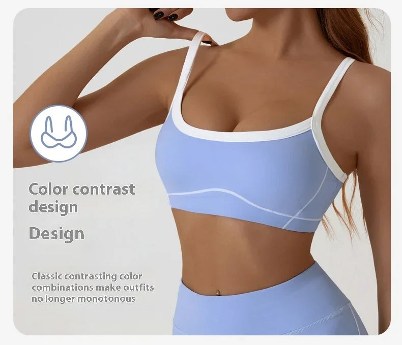 Women Yoga Sports Bra Color Clashing Shock Absorbing Brassiere Full Cup Breathable Gym Tube Top Bra Yoga Workout Underwear