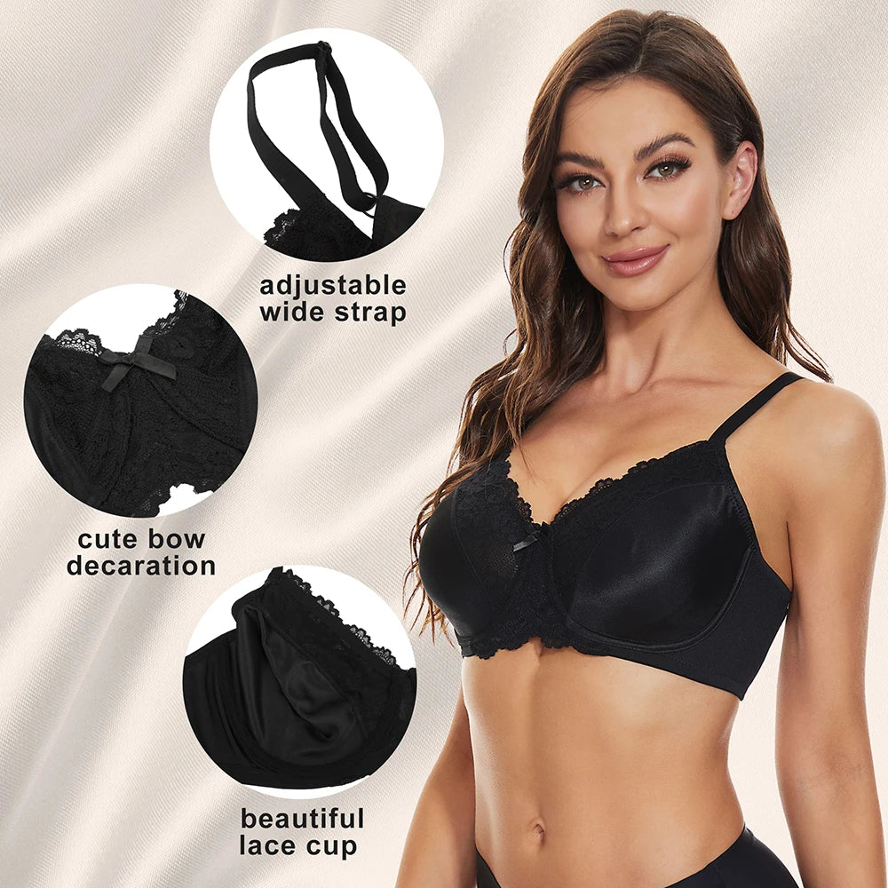 Sheroine Lace Underwire Bra, Floral Minimizer Full Coverage Non-Padded Bras for Women Everyday Comfort T-Shirt Support