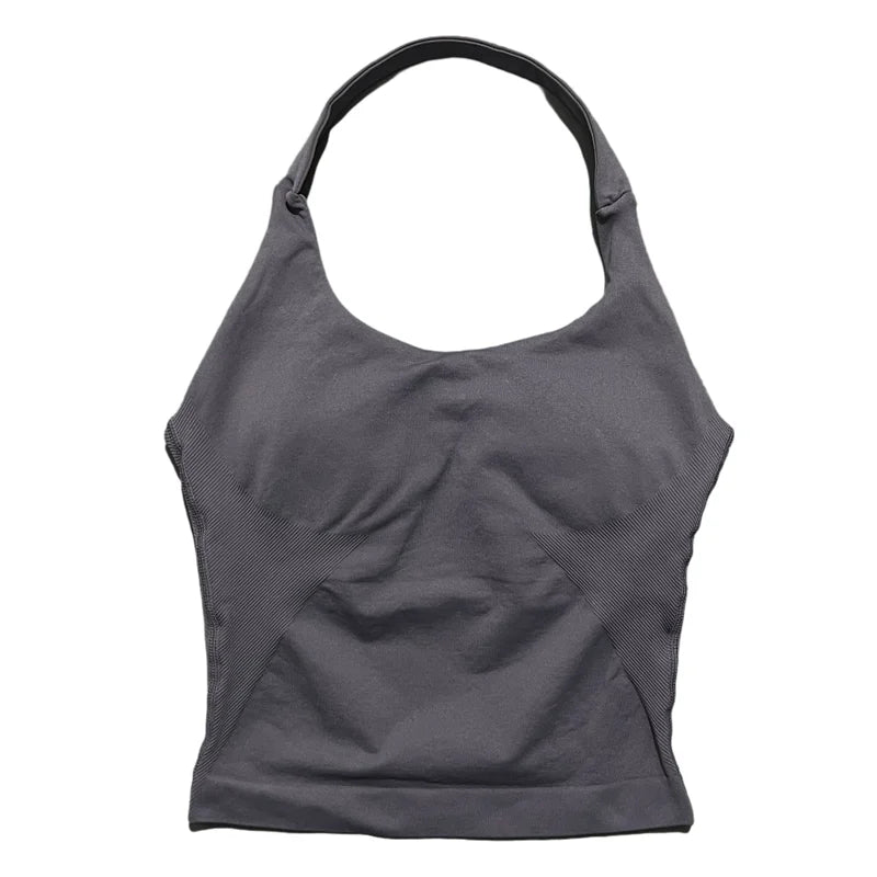 Sports Gym Halter Top Woman Seamless Yoga Tank Removable Chest Pad Push-up Sports Vest Fitness Workout Running Tops