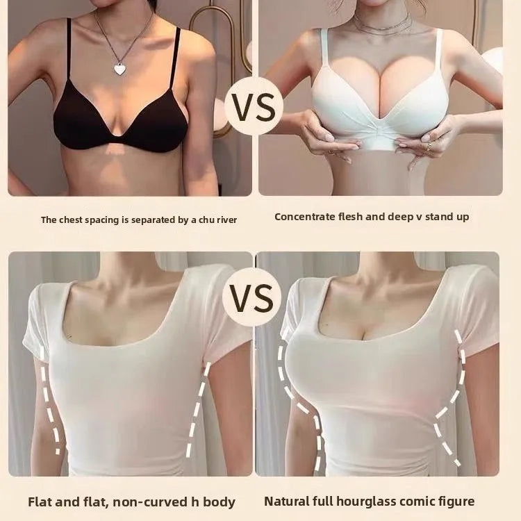 10 cm Extreme Push Up Bra Wireless Seamless T Shirt Bra for AA A Cup Ultra Thick Padded Anti Sagging Side Smoothing Gathers Lift