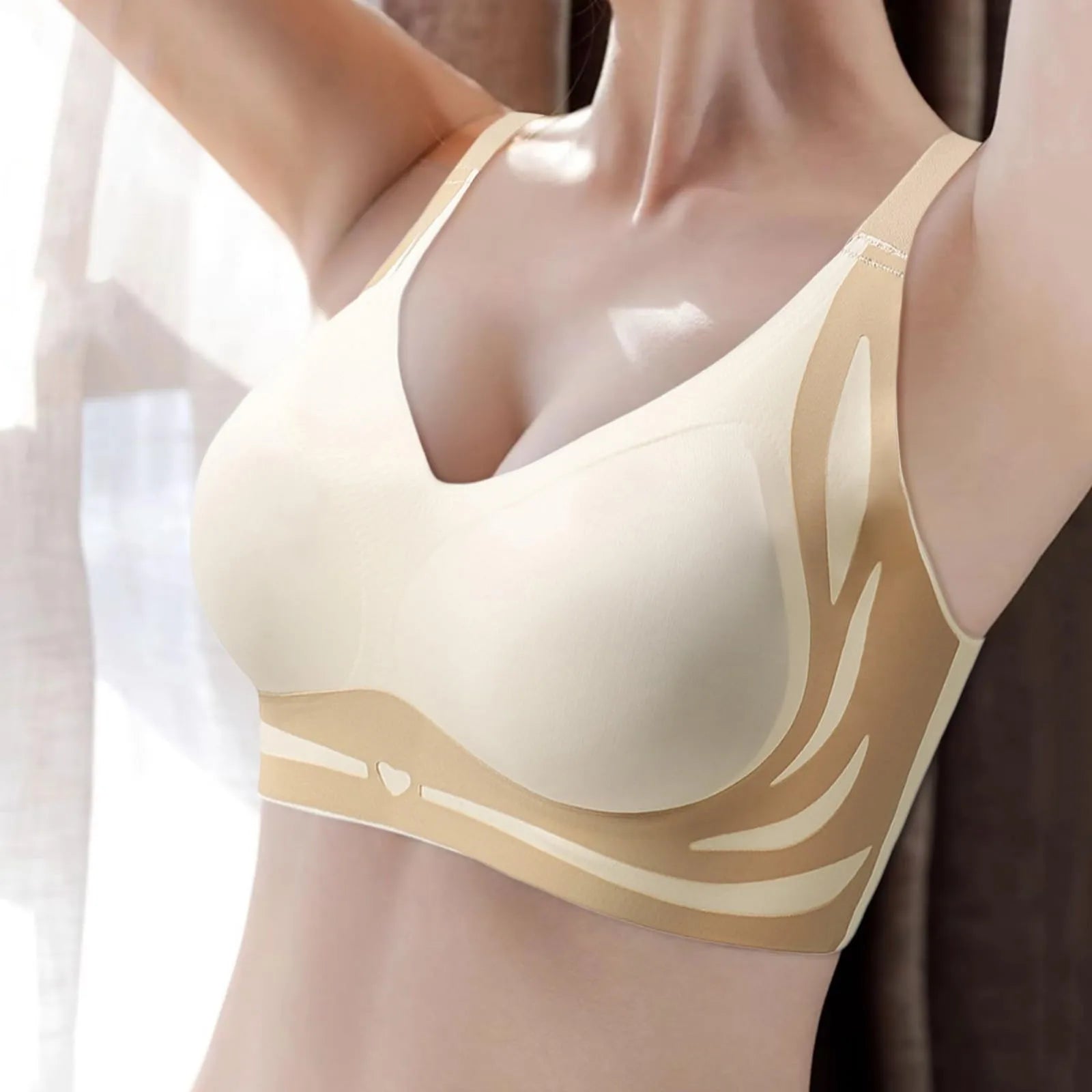 Adjustable V-Neck Wireless Push-Up Bra – Anti-Sagging Cotton Half Cup 34–44