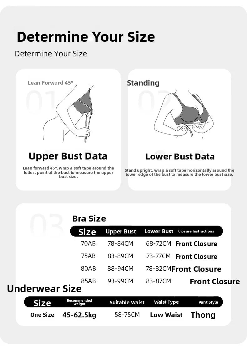 Wireless Lace Bra Set Women's Comfortable Sexy Back Design Gathered Front Clasp Underwear Nylon Material Suitable for Small B...