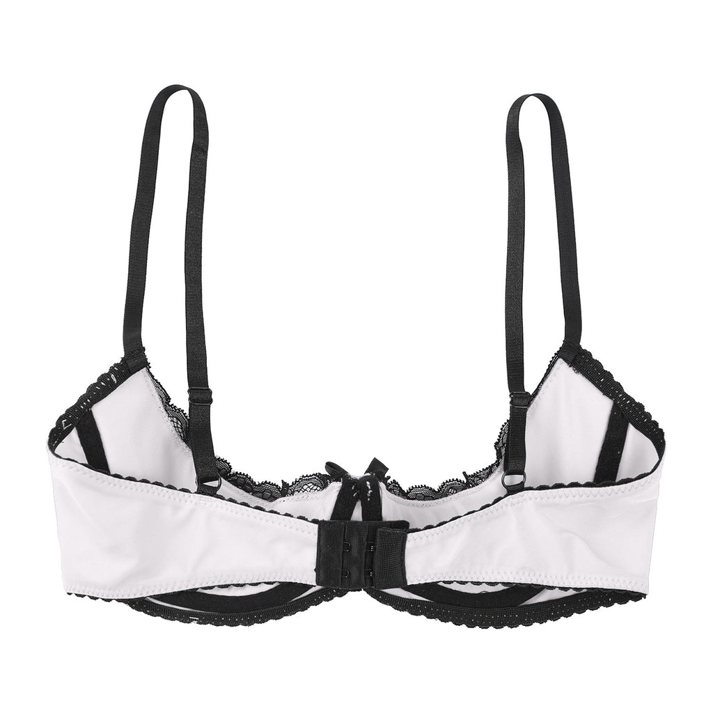 Women Sexy Open Cups Bra Tops Exposed Nipples Balconette Lingerie Contrast Lace Push Up Underwire Brassiere Underwear Nightwear