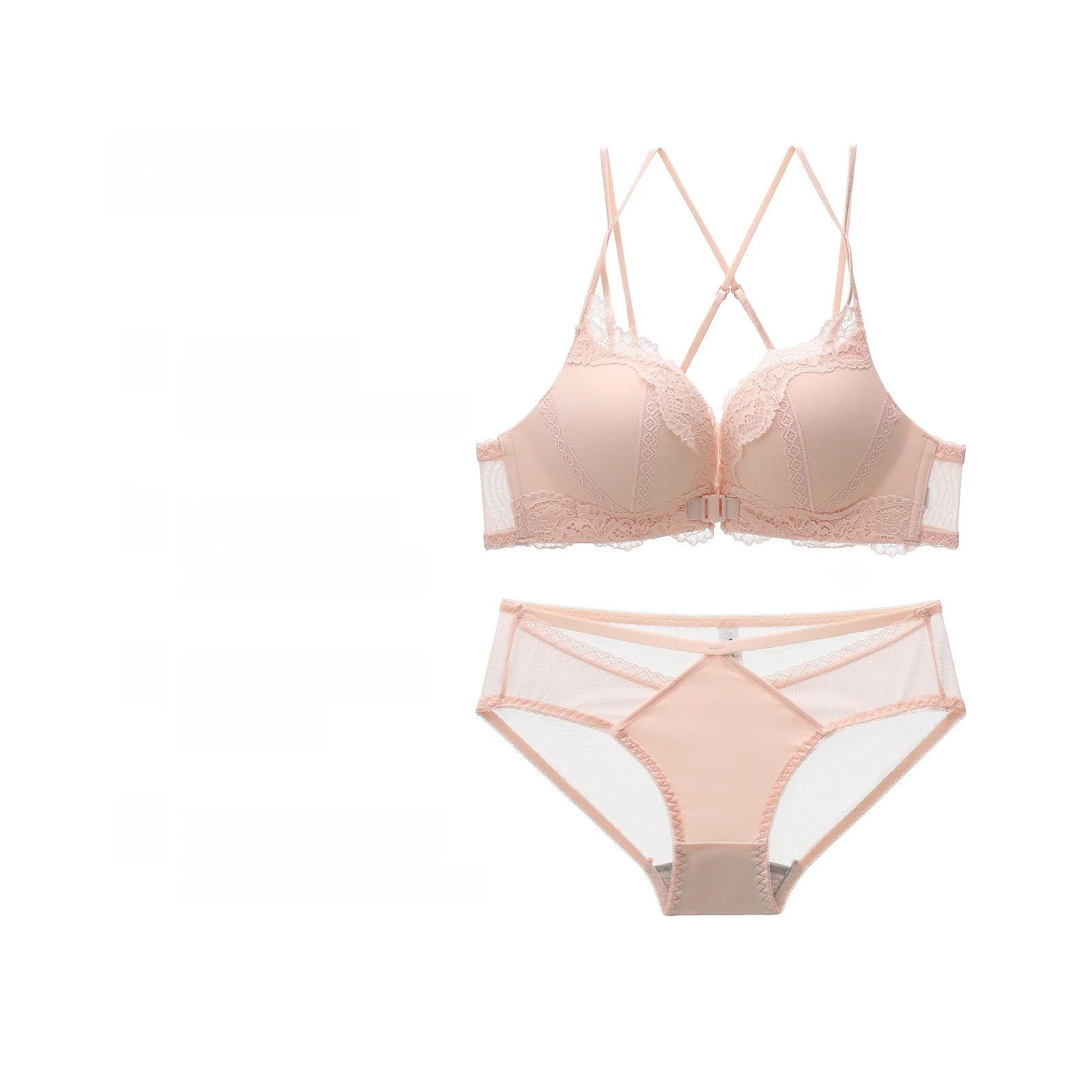 Wireless Lace Bra Set Women's Comfortable Sexy Back Design Gathered Front Clasp Underwear Nylon Material Suitable for Small B...
