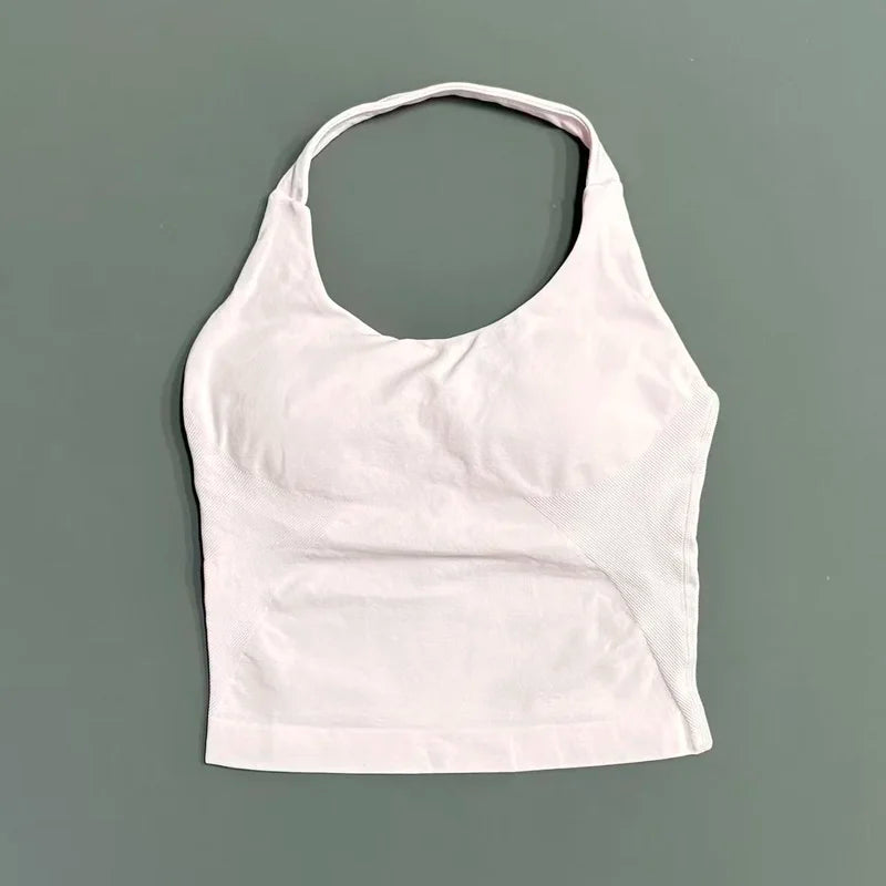 Sports Halter Tank Top Women Seamless Yoga Halter Sports Bra Pilate Fitness Workout Running Top Gym Sports Breathable Top