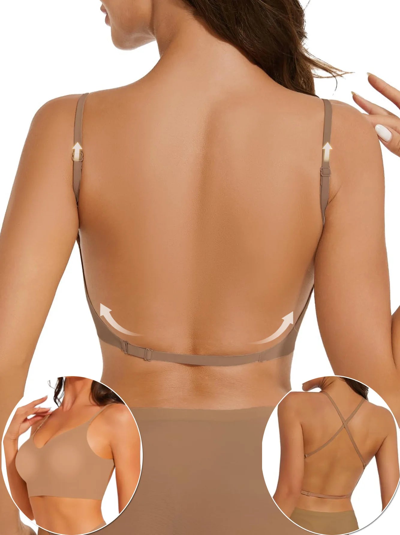 Invisible Deep U Plunge Bra – Backless Strapless Push-Up (S–XXL)
