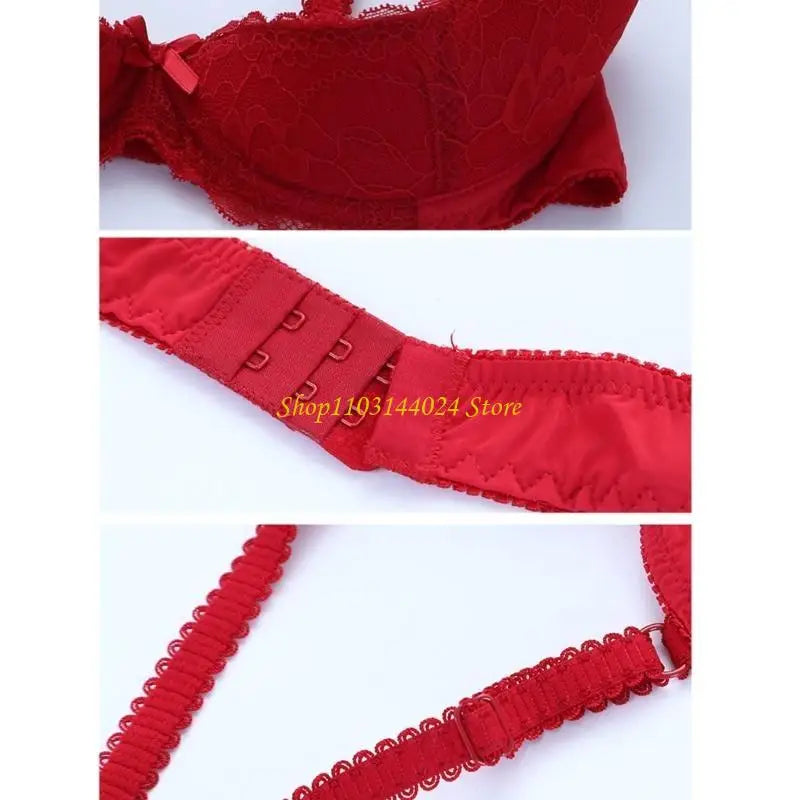 Women's Balconette Bra with Push Up Effect 1/4 Cup Lace Bra Underwired Low Cut Bra Bows Shelf Bra Bralette Lingerie