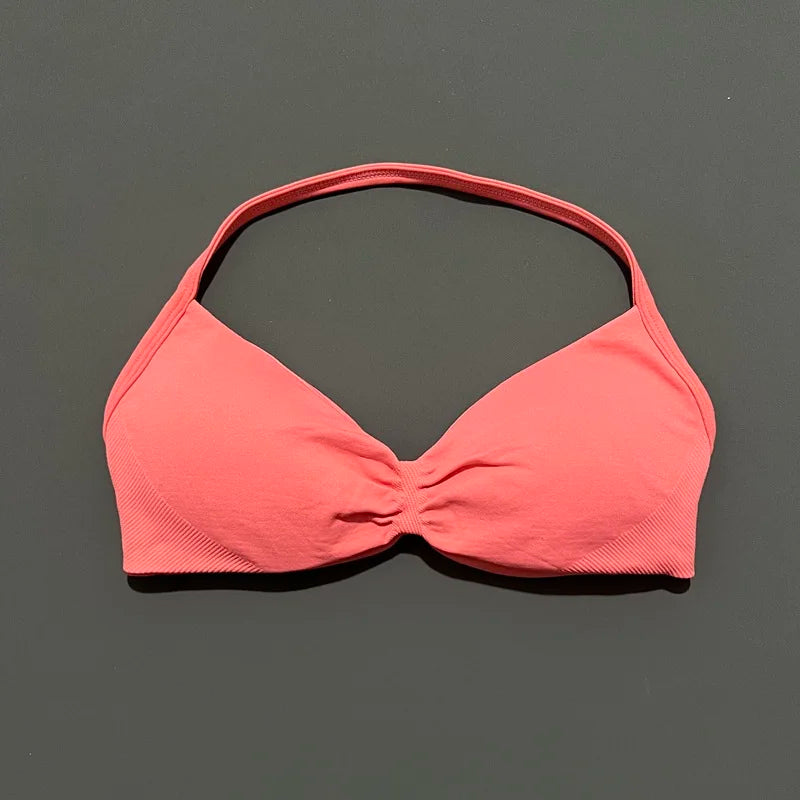 HISTELLO Seamless Strappy Sports Bra – Halter Yoga & Gym Top