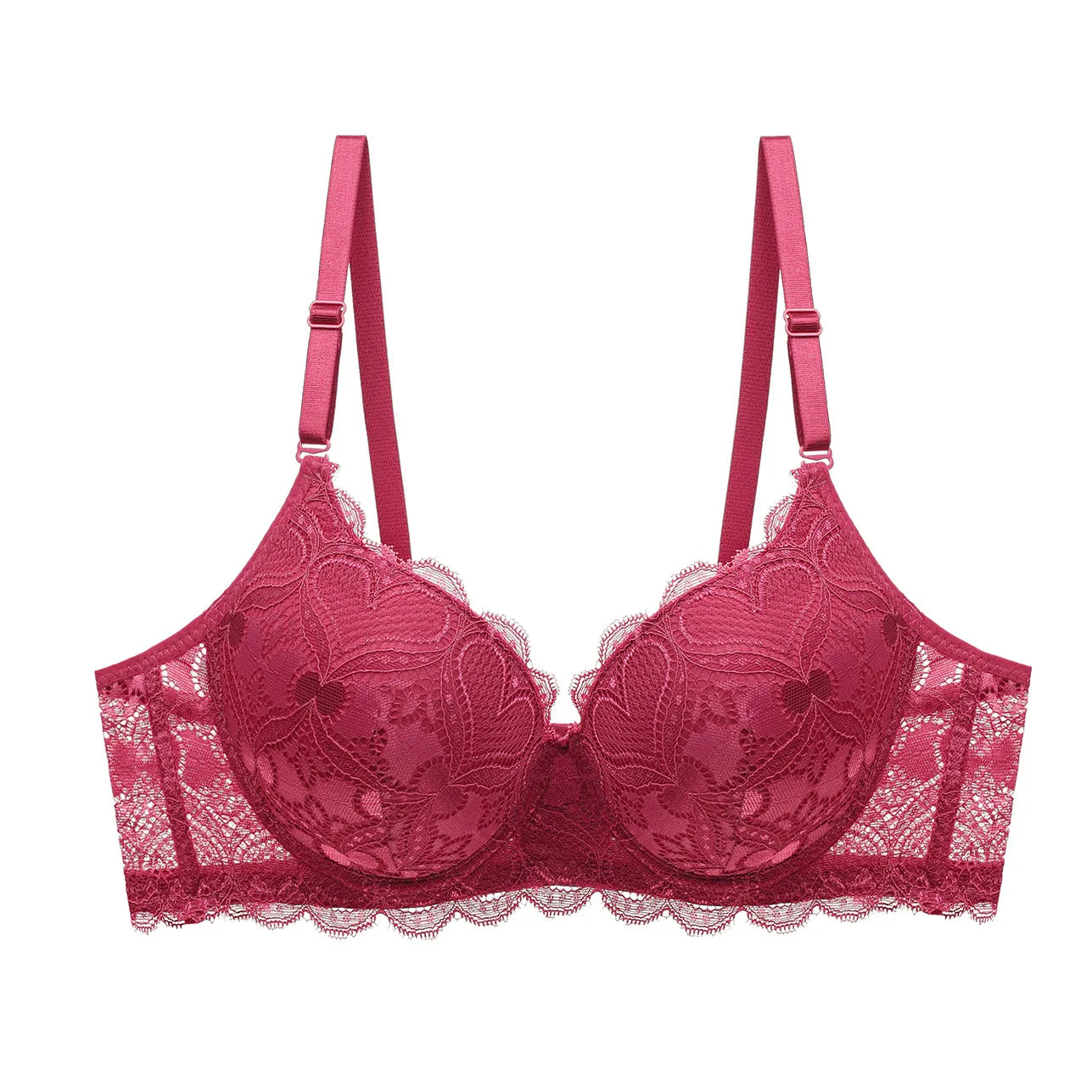 Thick Padded Push-Up Plunge Bra – Lace 3/4 Cup Underwire