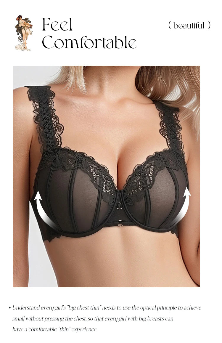 2026 Ultra Thin Mesh Bras Women  Underwire Full Cup Size Lace Bra  Unlined Minimizer  Plus-size Bra Women's Intimates