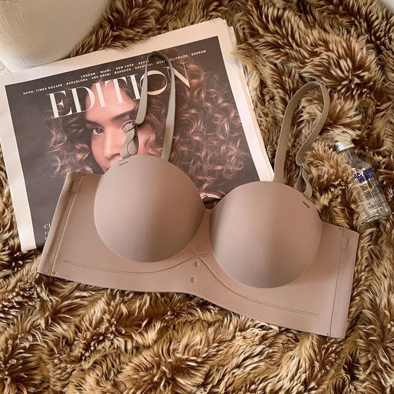 Scarless Half Cup Strapless Bra – Wire-Free Gathering Adjustable Seamless