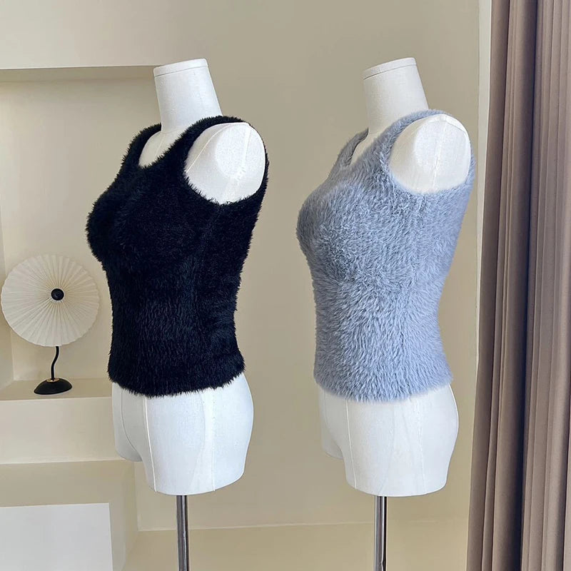 Plush Fleece Thermal Camisole – Built-In Bra Pad Warm Wool Tank Top