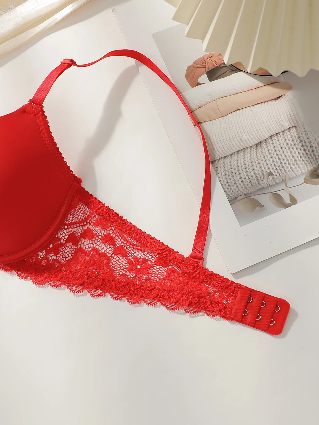 Deep V Underwire Padded Push-Up Bra – Lace Straps Full Coverage T-Shirt XS–L