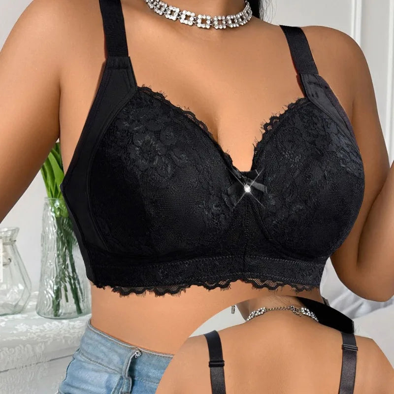 Plus Size Push-Up Plunge Bra – Lace Side Support for Big Bust