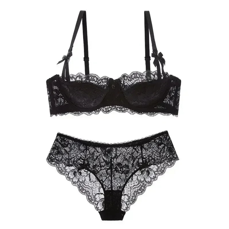 MOYISU French Romantic Lace Bra & Underwear Set – Push-Up 3/4 Cup