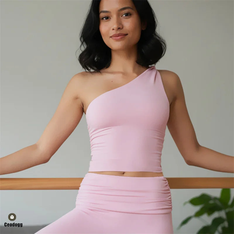 One Shoulder Yoga Bras Women Sports Top Crop Athletic Vest Push Up Underwear BH Sports Bra Sportswear Wire Free Gym Shirts XP100