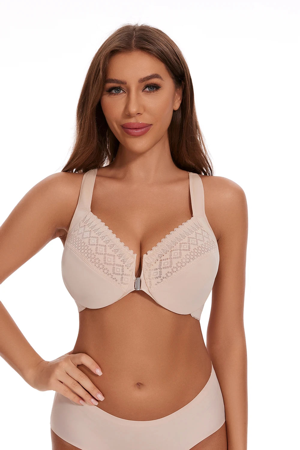 Sheroine Plus Size Lace Bra, Front Closure Full Coverage Underwire Unpadded Racerback Bra, Supportive and Comfort for Daily Wear