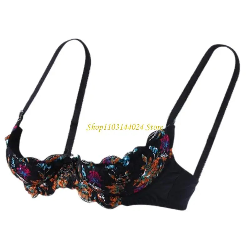 Women's Balconette Bra with Push Up Effect 1/4 Cup Lace Bra Underwired Low Cut Bra Bows Shelf Bra Bralette Lingerie