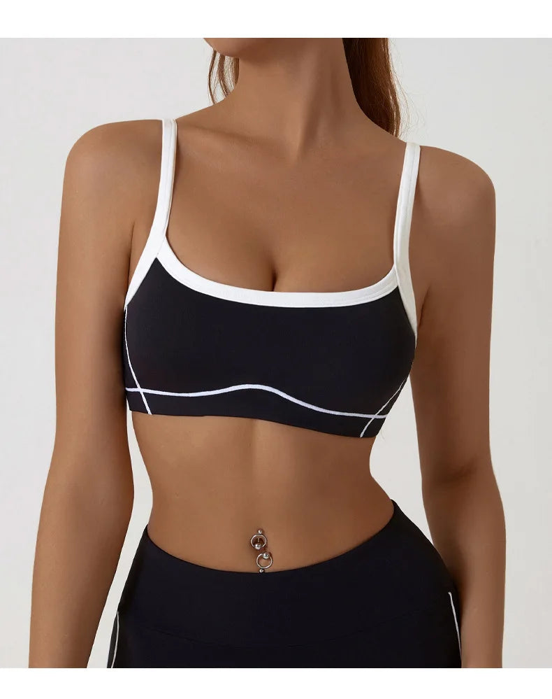 Women Yoga Sports Bra Color Clashing Shock Absorbing Brassiere Full Cup Breathable Gym Tube Top Bra Yoga Workout Underwear