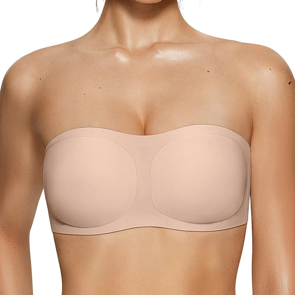Jelly Push-Up Bandeau Bra – Non-Slip Wireless Padded Seamless Tube Bra