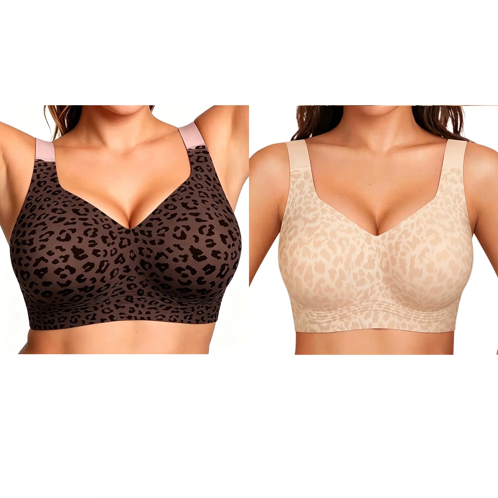 Women's Seamless Jelly Soft Support Bra Leopard Print Wire-Free Full Cup Thin Plus Size Bra Breathable Push Up Bra Large Bust