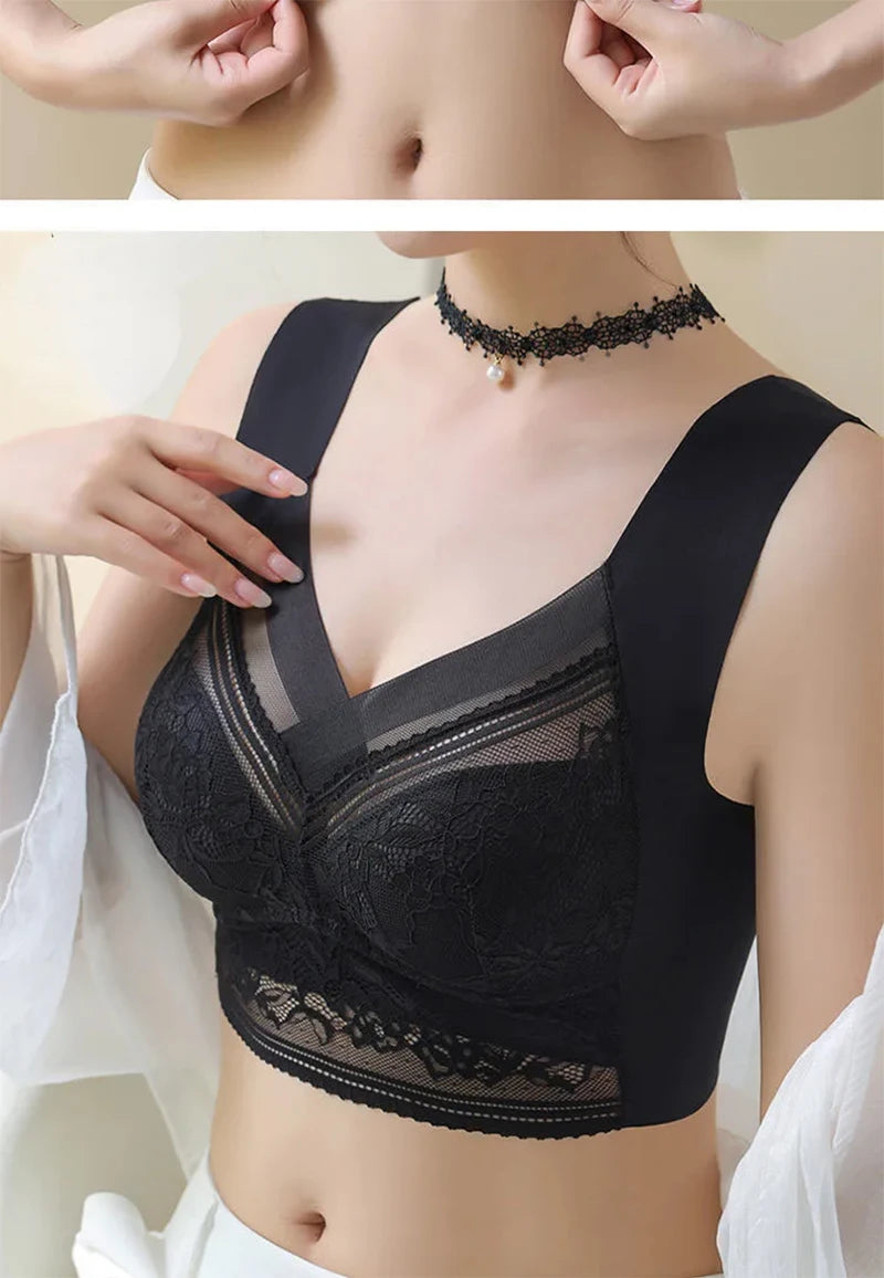 Plus Size Ice Silk Seamless Bra – Lace Wireless Push-Up Full Cup