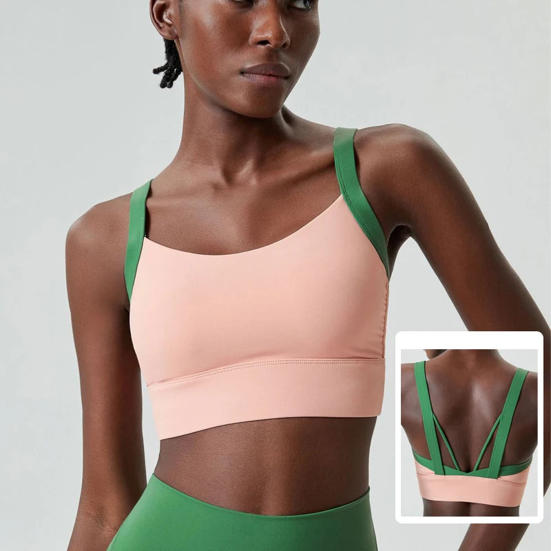 Women Fitness Yoga Bra Stretchy Soft Sexy Back Gym Crop Top Fashion Patchwork Running Top Breathable Quick Dry Sports Underwear
