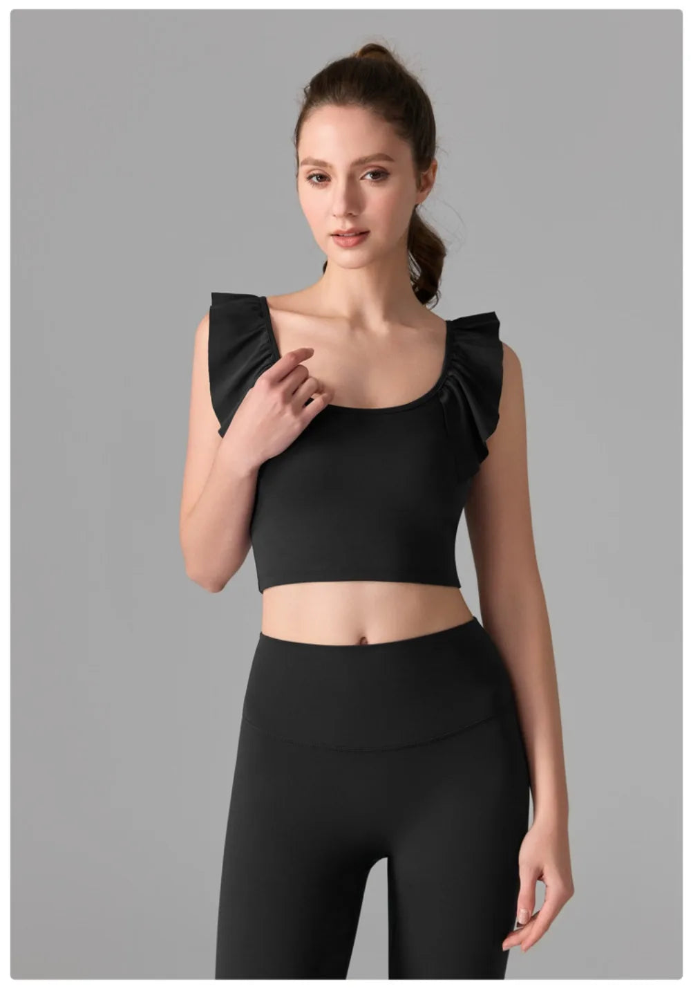 Women's Yoga Activewear Fixed-Cup Sports Bra Short Sleeve T-Shirt Lace Cami Top – Slimming Fitness Outfit for Gym, Pilates Yoga