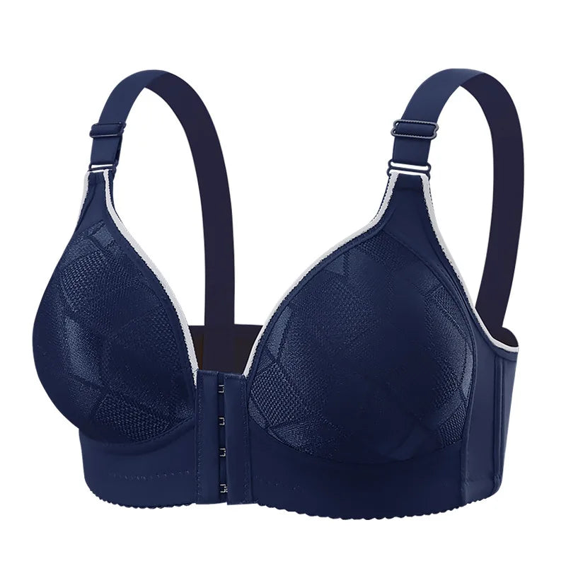 Navy blue bra on a white background