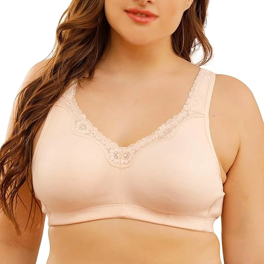 Sheroine Women's Floral Lace Cotton Bra Plus Size Wire-Free Non-Foam Comfort Wide Straps Full Coverage Sleep Underswear