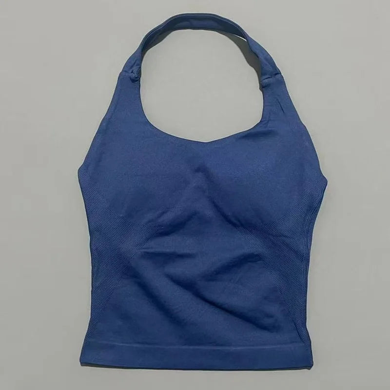 Sports Halter Tank Top Women Seamless Yoga Halter Sports Bra Pilate Fitness Workout Running Top Gym Sports Breathable Top