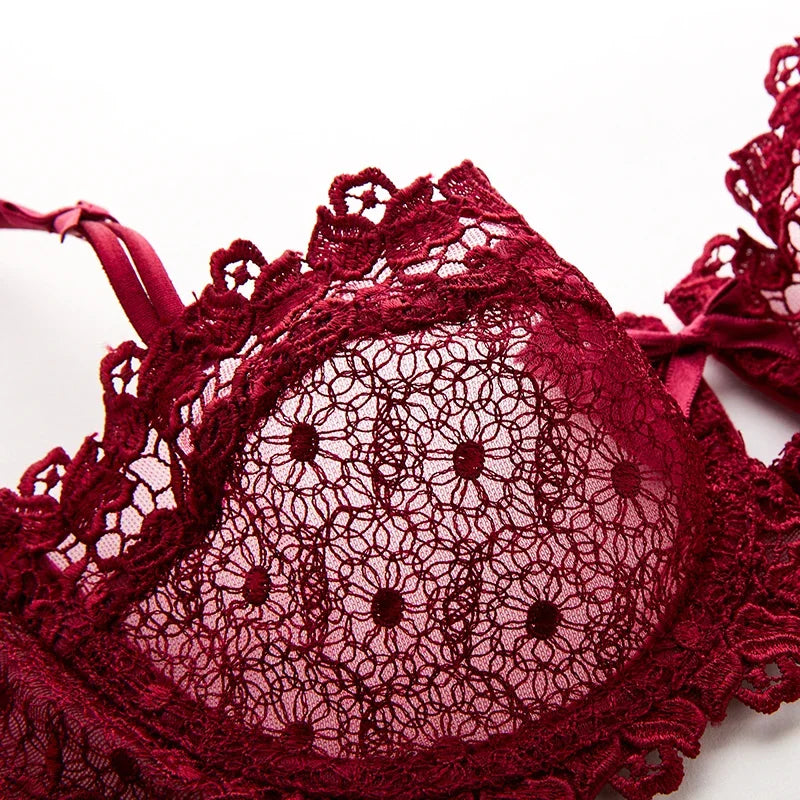 KUCLUT Plus Size Sexy Half Cup Lace Bra Sheer Mesh Unlined Bralette for Women A D Cup, Invisible Push Up Underwire Lingerie Set