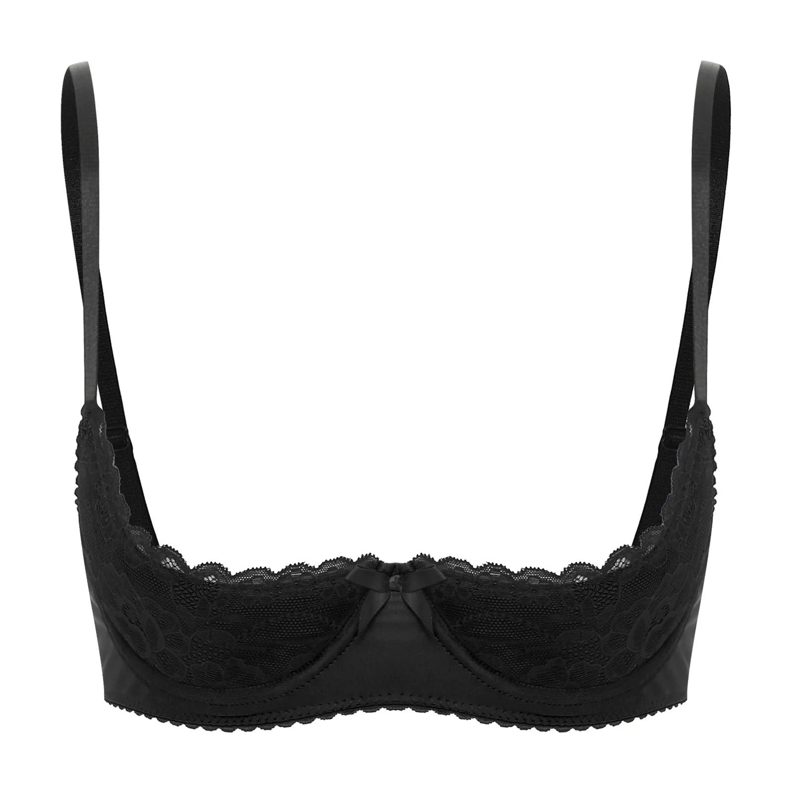 Women Sexy Open Cups Bra Tops Exposed Nipples Balconette Lingerie Contrast Lace Push Up Underwire Brassiere Underwear Nightwear