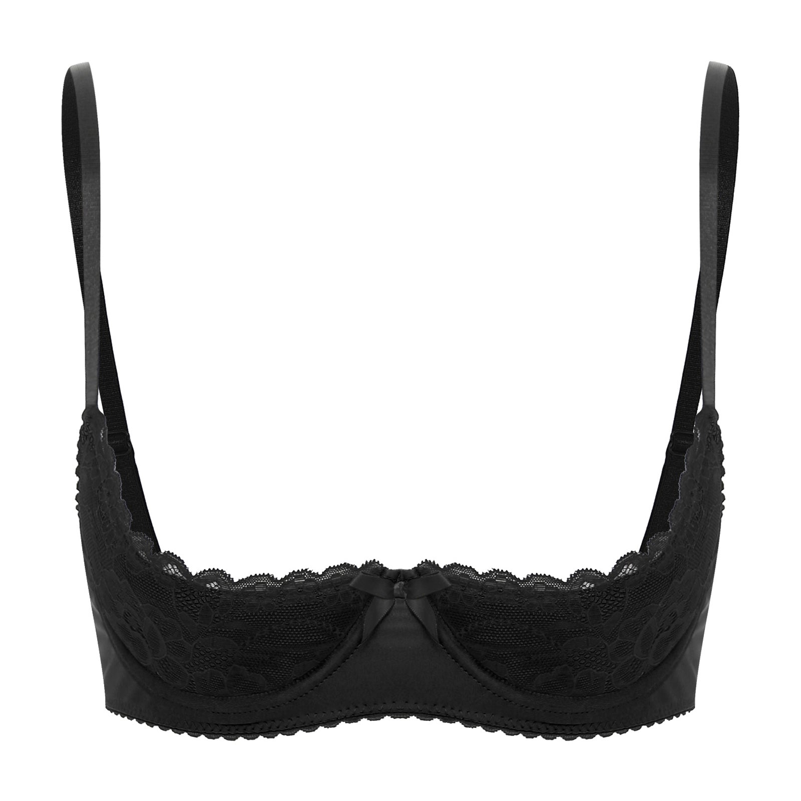 Women Sexy Open Cups Bra Tops Exposed Nipples Balconette Lingerie Contrast Lace Push Up Underwire Brassiere Underwear Nightwear