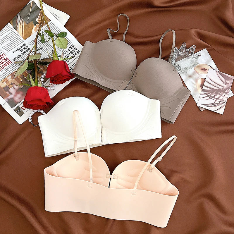 Seamless Front Closure Push-Up Bra – Wire-Free Plunge