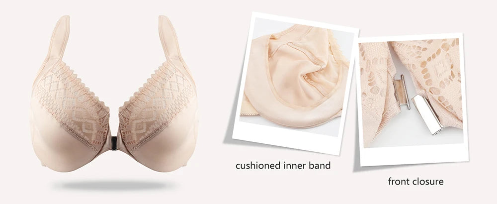 Sheroine Plus Size Lace Bra, Front Closure Full Coverage Underwire Unpadded Racerback Bra, Supportive and Comfort for Daily Wear